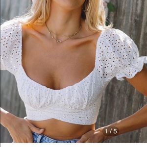 Shein white eyelet cross tie wrap top